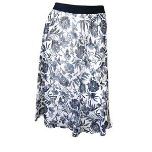 Westport Blue White Floral Skirt Women's Lined Elastic Waist Cottagecore Midi 12